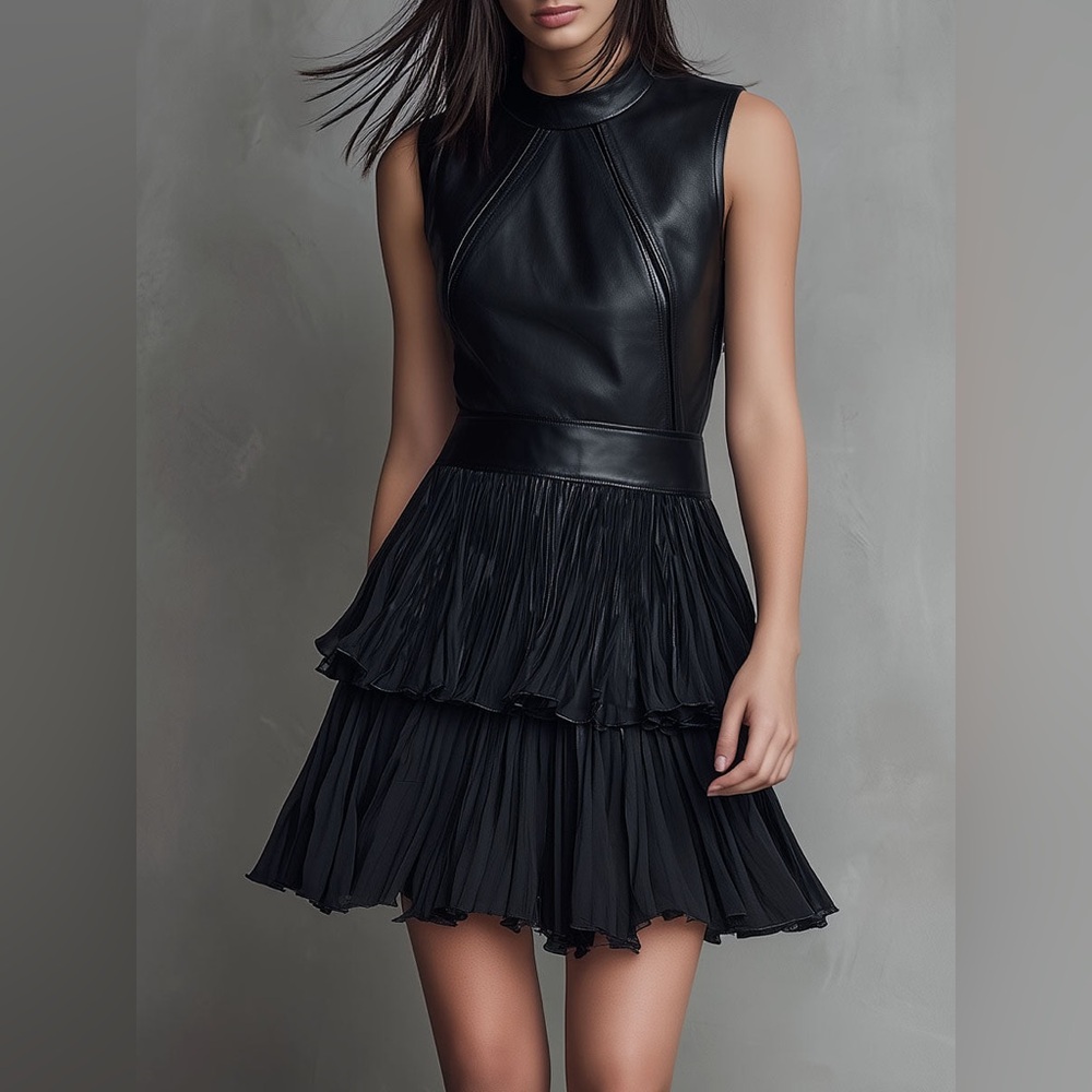 Chic Black Eco Leather Dress